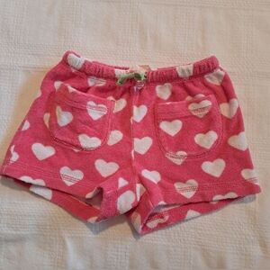Mini Boden girls size 3 years pink and white heart design towelling shorts